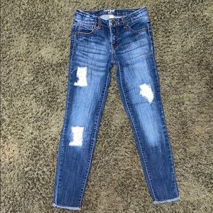 Girls distressed lace jeans 10